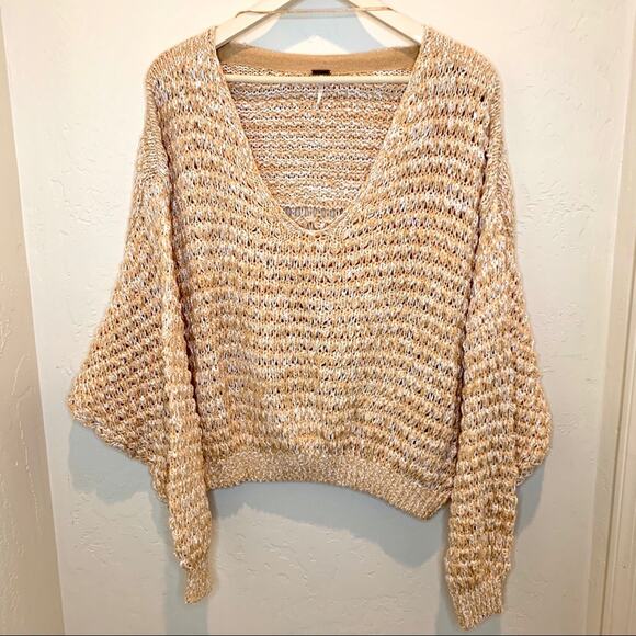 Free People muted yellow loose knit sweater size medium - Picture 3 of 11